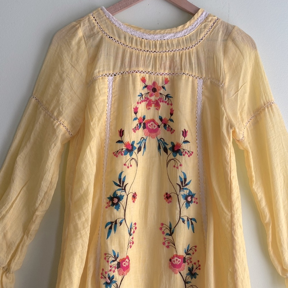 Umgee Floral Embroidered Boho Loose Fit Ruffle Sleeve Mini Dress - Picture 4 of 11
